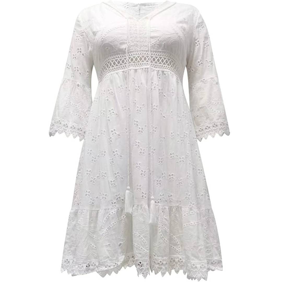 Émeraude - Mini robe décontractée en dentelle brodée